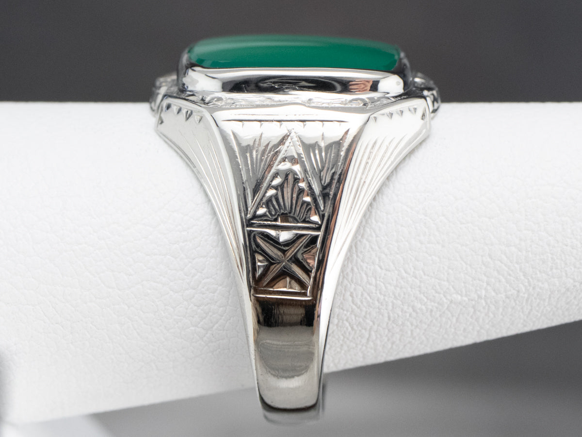 Anillo de hombre Art Déco con ónix verde