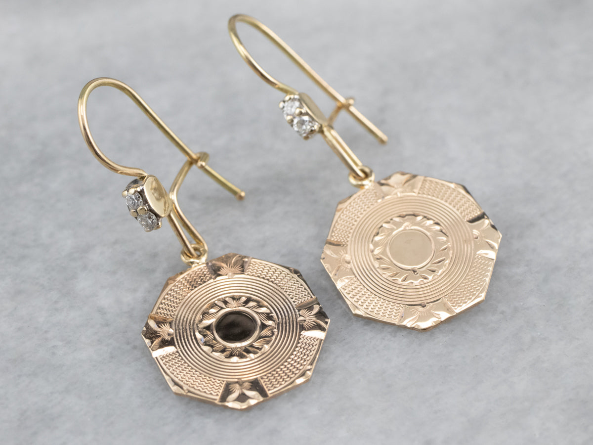Etched Gold Diamond Drop Earrings