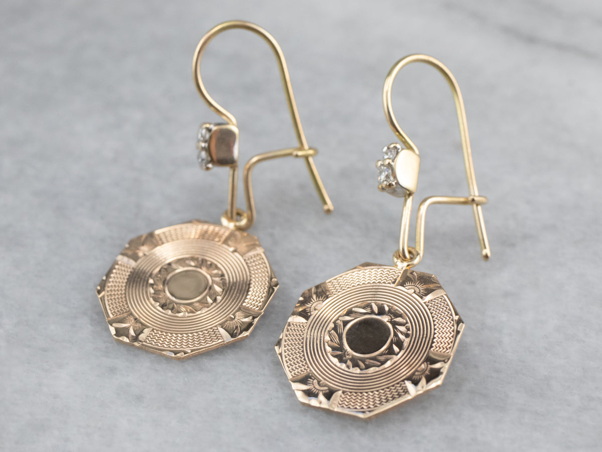 Etched Gold Diamond Drop Earrings
