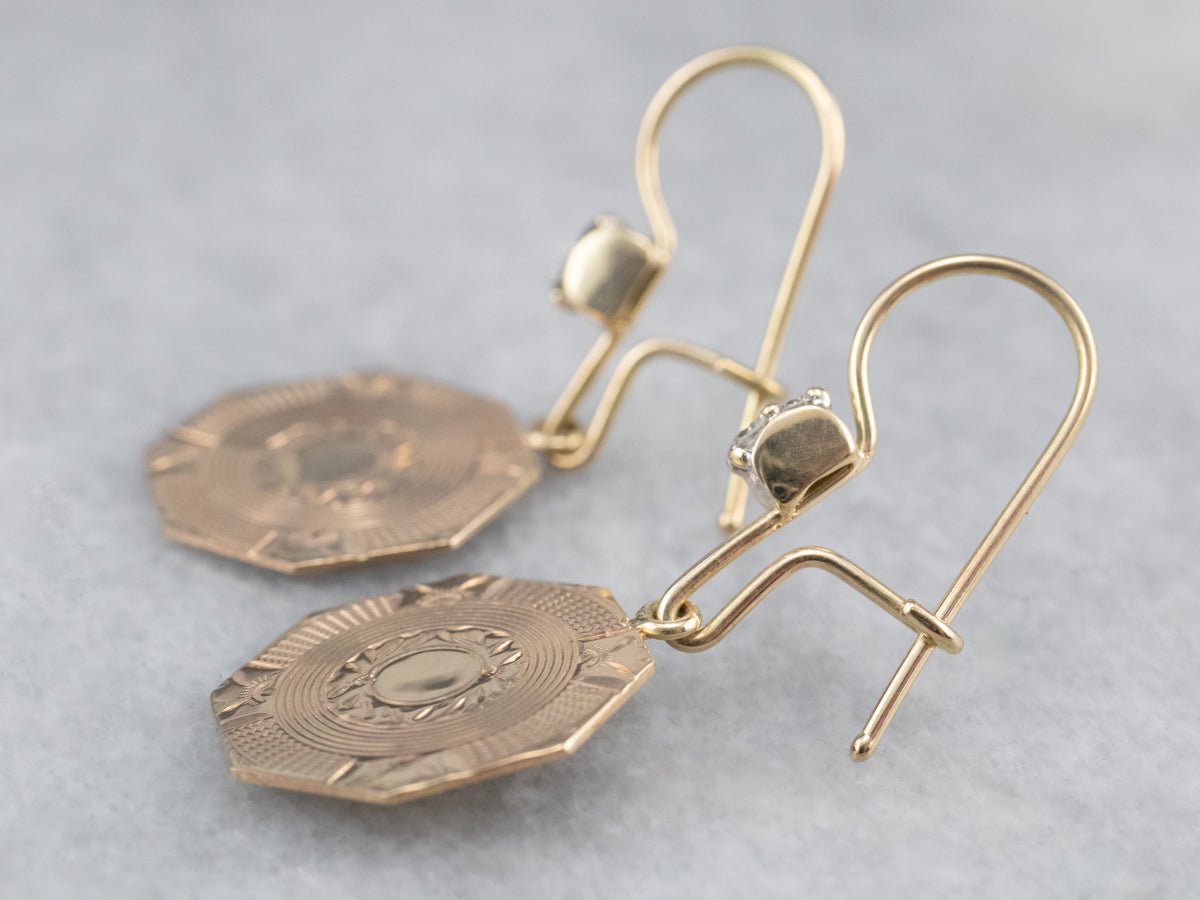 Etched Gold Diamond Drop Earrings