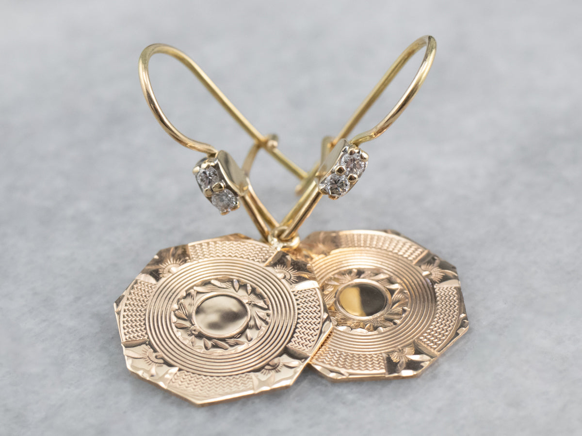 Etched Gold Diamond Drop Earrings