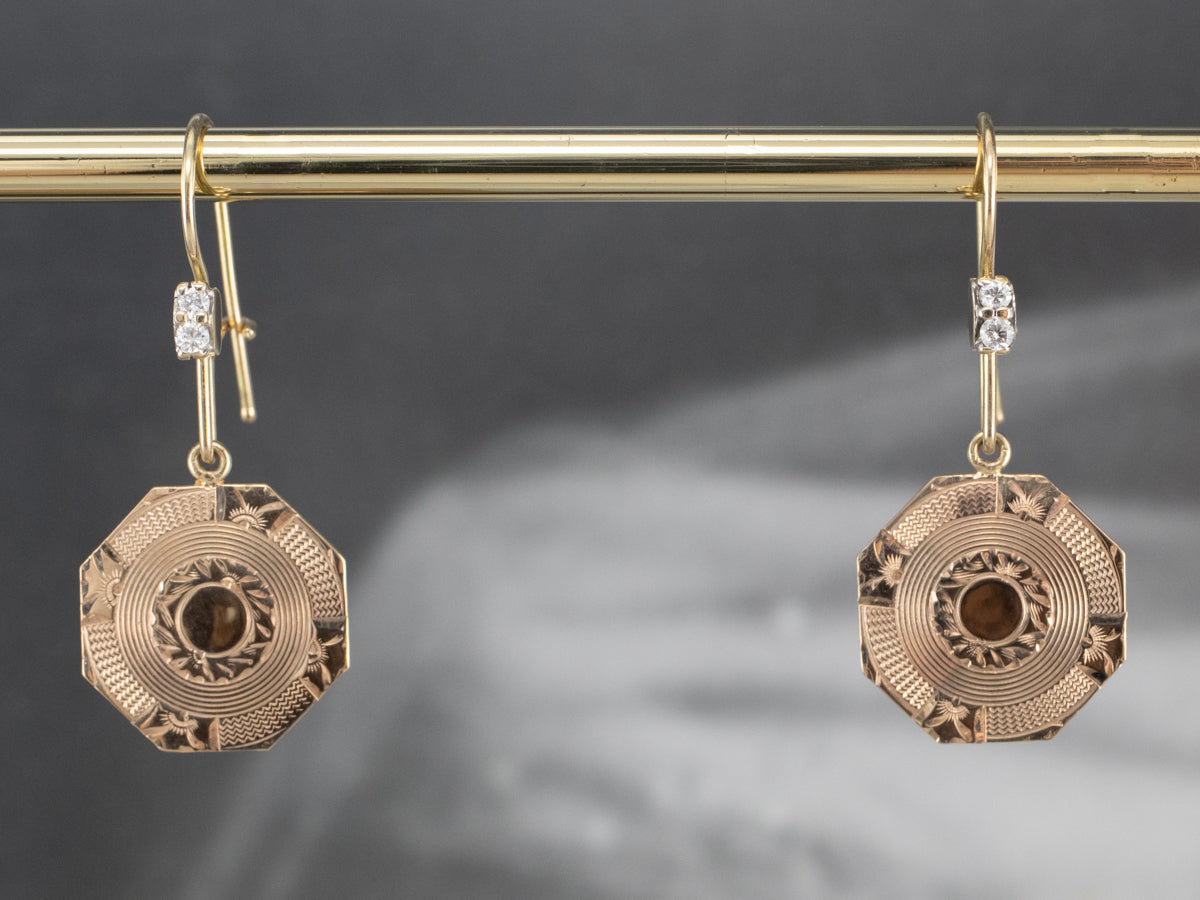 Etched Gold Diamond Drop Earrings
