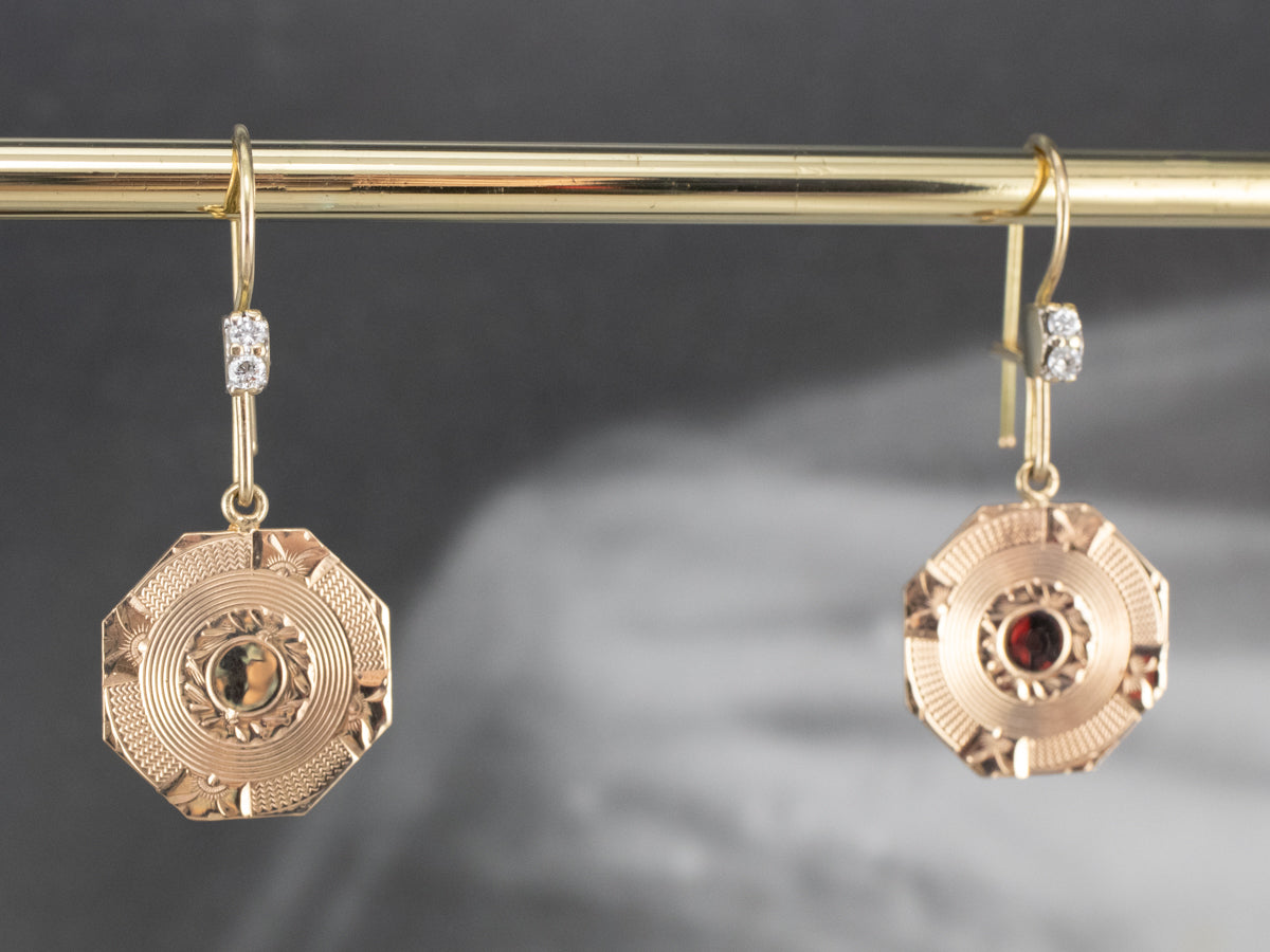 Etched Gold Diamond Drop Earrings