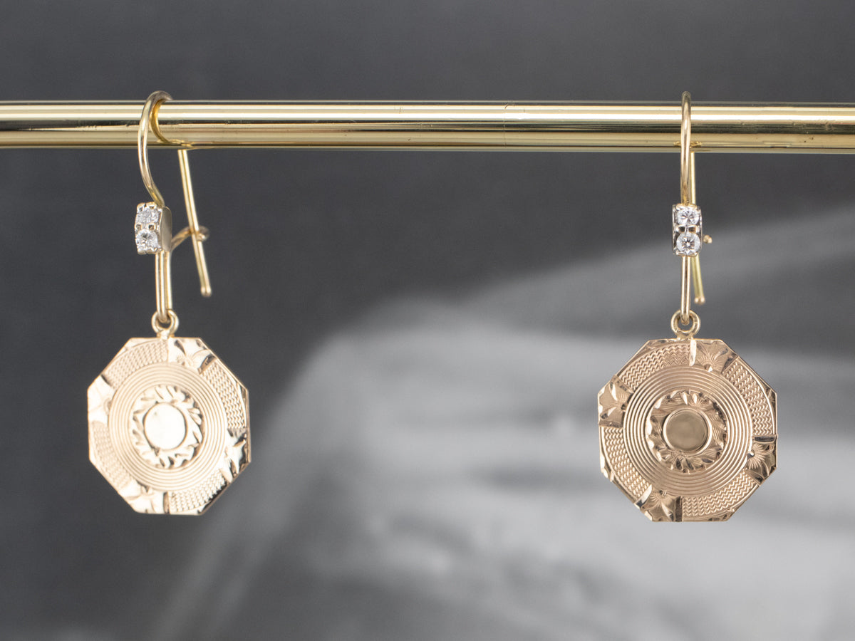 Etched Gold Diamond Drop Earrings