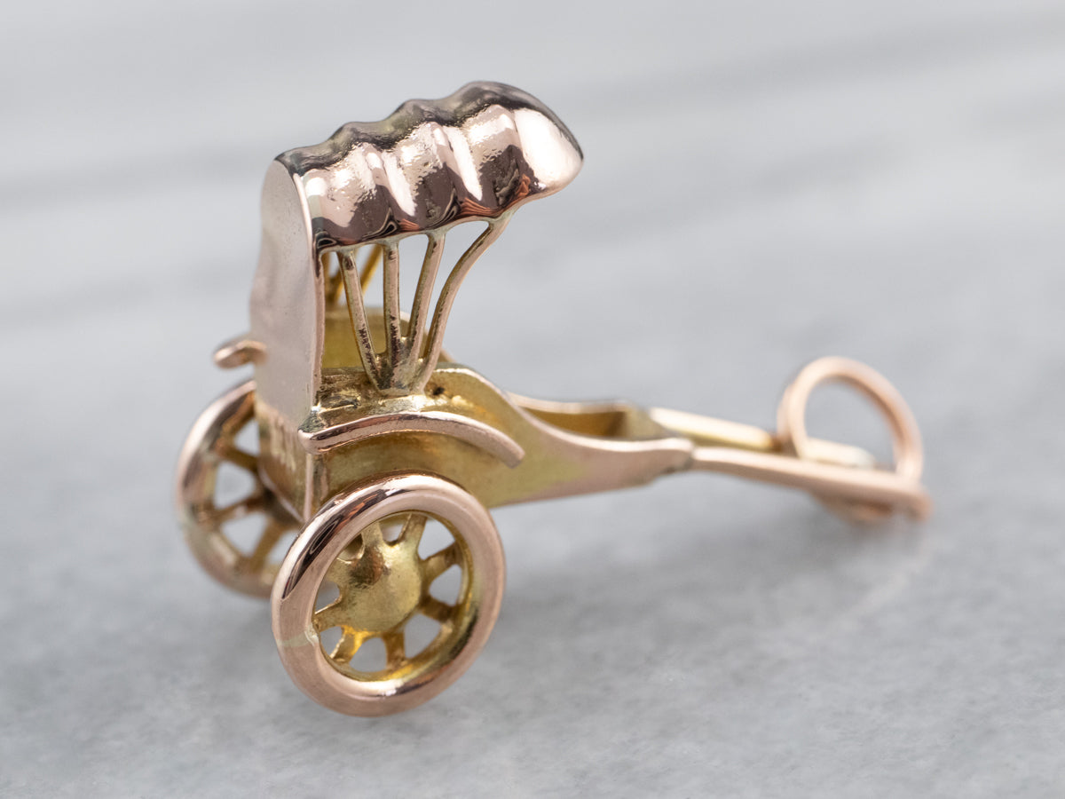 Vintage Gold Rickshaw Charm Pendant
