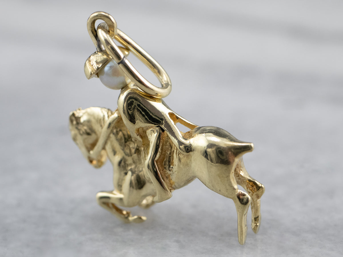 Pearl Gold Paul Revere Horse Rider Charm