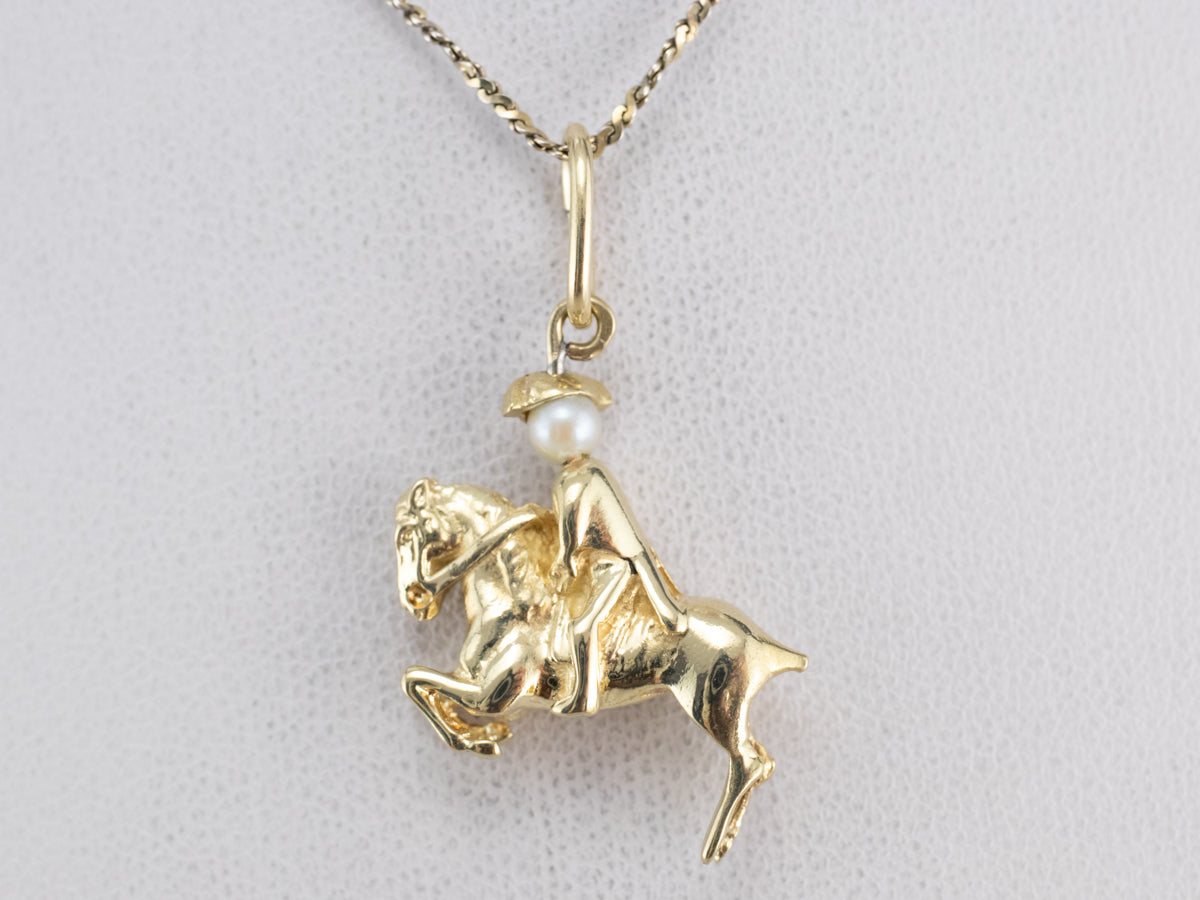 Pearl Gold Paul Revere Horse Rider Charm