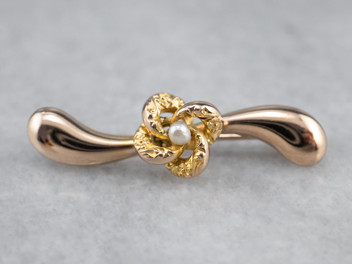 Pearl Love Knot Gold Bar Pin
