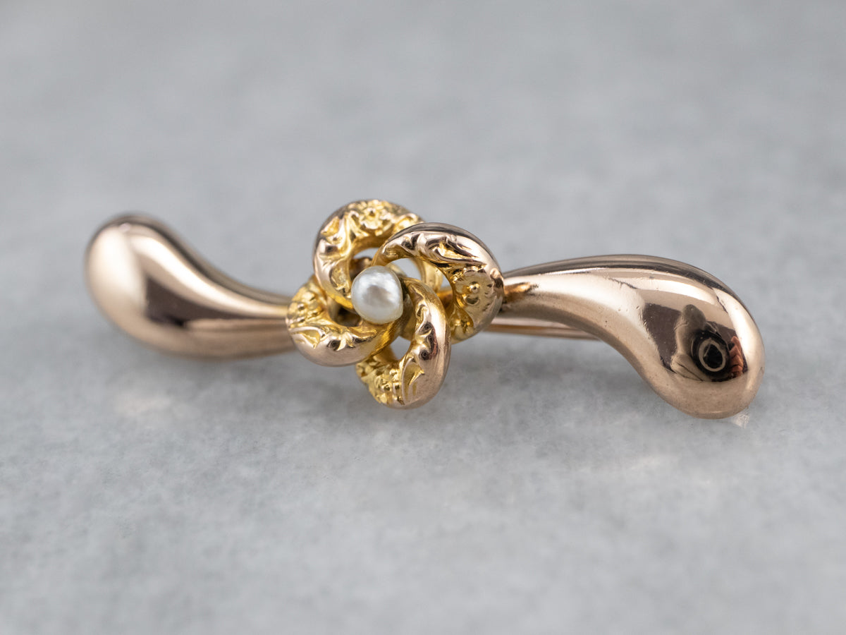 Pearl Love Knot Gold Bar Pin