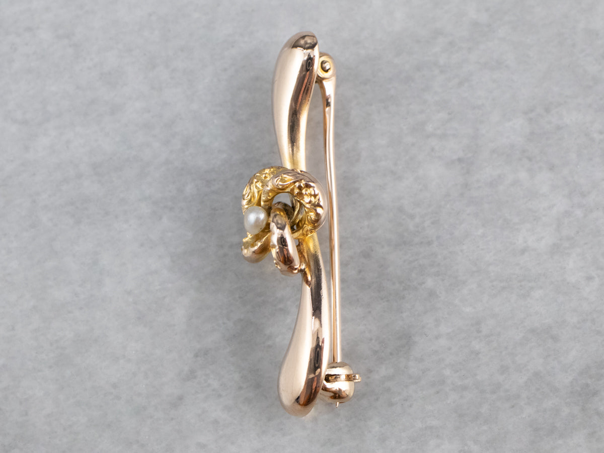 Pearl Love Knot Gold Bar Pin