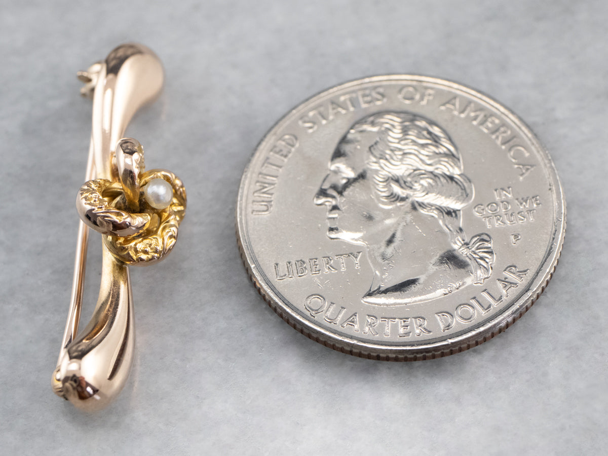 Pearl Love Knot Gold Bar Pin