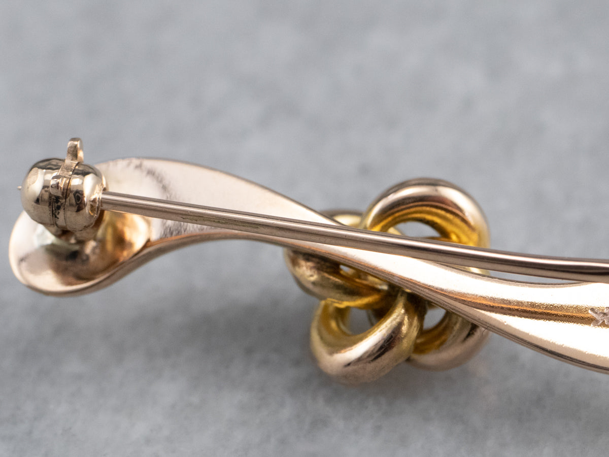Pearl Love Knot Gold Bar Pin