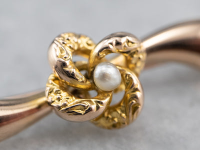 Pearl Love Knot Gold Bar Pin