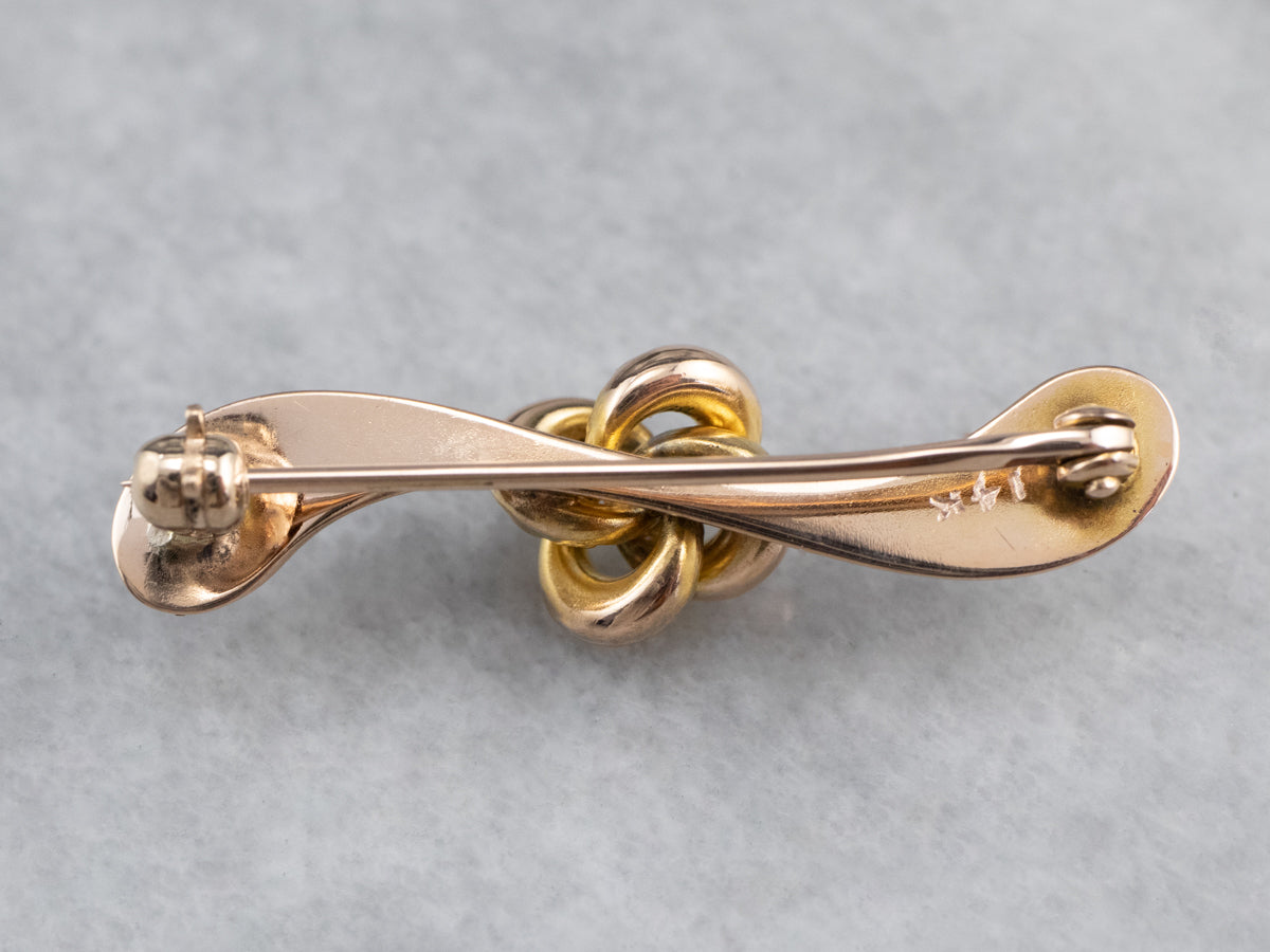 Pearl Love Knot Gold Bar Pin
