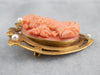 Art Nouveau Coral Cameo Gold Brooch Pendant
