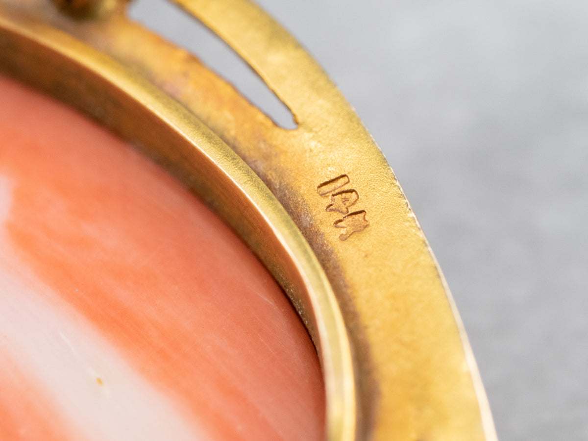 Art Nouveau Coral Cameo Gold Brooch Pendant