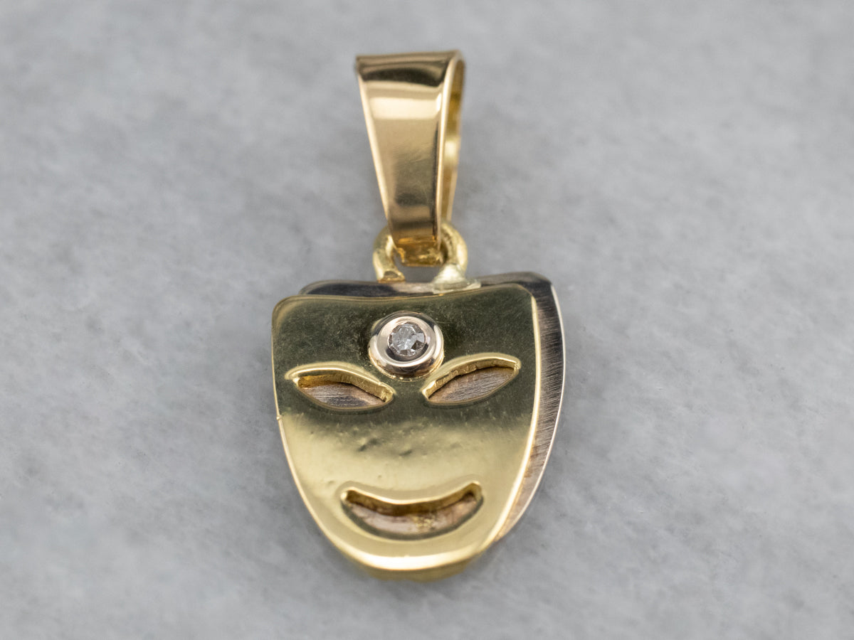 18K Gold Single Diamond Mask Charm
