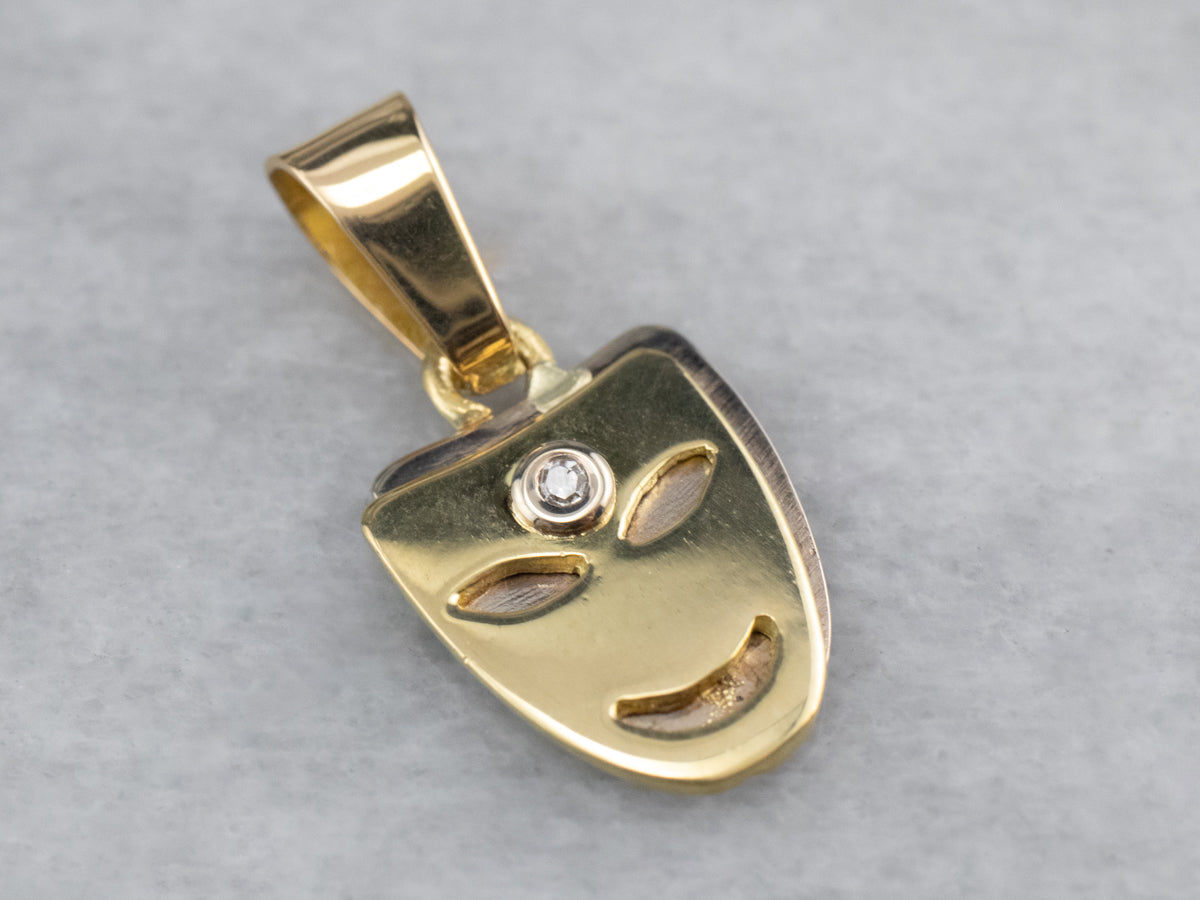 18K Gold Single Diamond Mask Charm