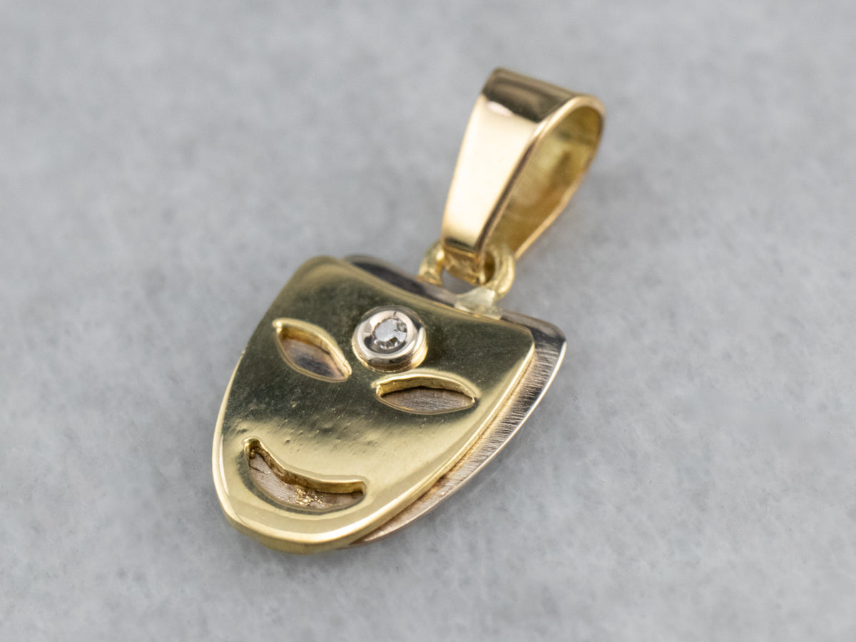 18K Gold Single Diamond Mask Charm