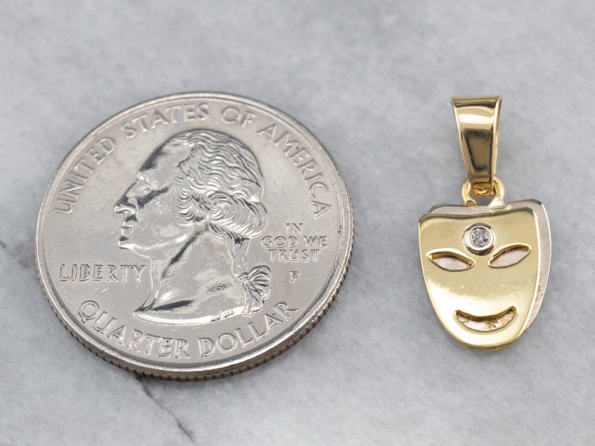 18K Gold Single Diamond Mask Charm