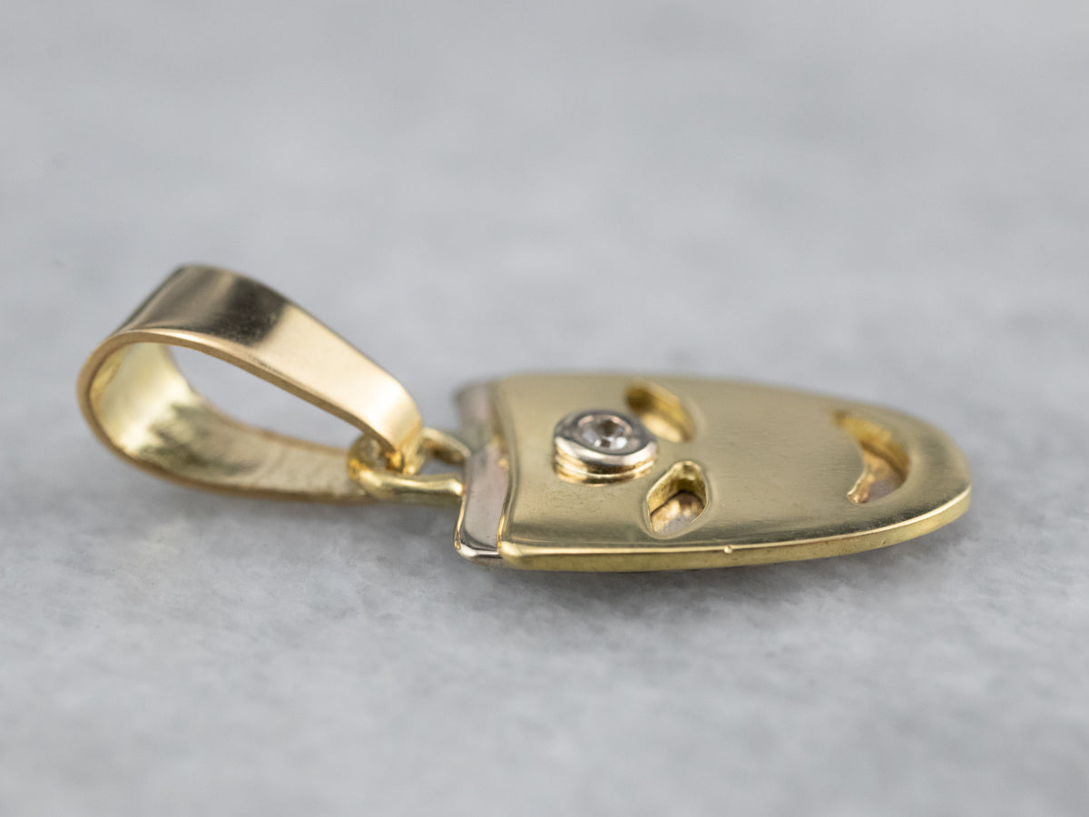 18K Gold Single Diamond Mask Charm
