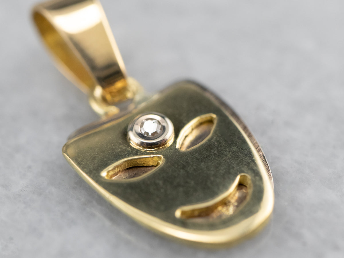 18K Gold Single Diamond Mask Charm
