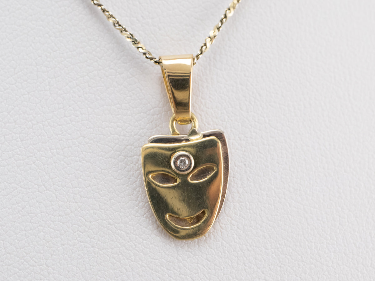 18K Gold Single Diamond Mask Charm