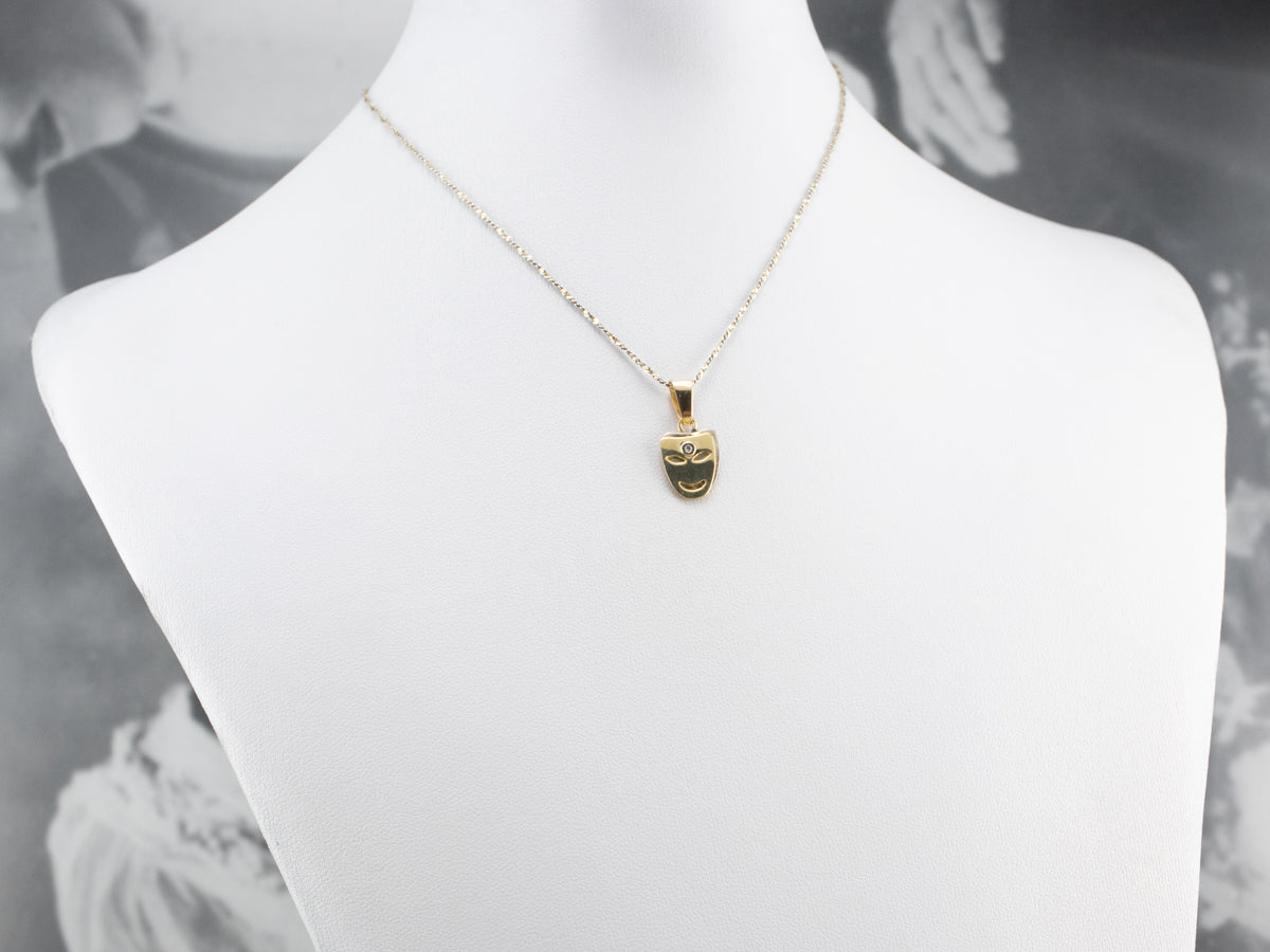 18K Gold Single Diamond Mask Charm