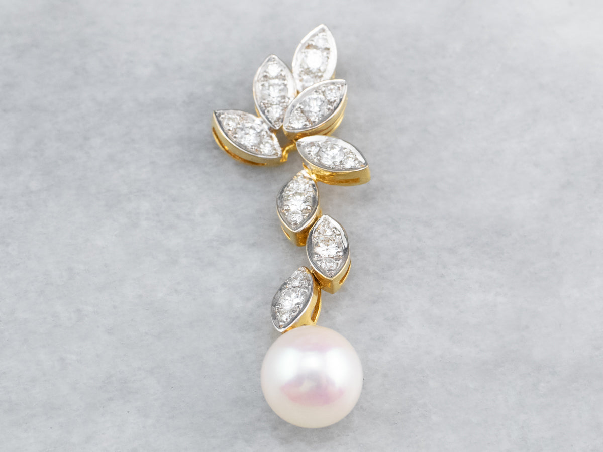 Pearl Diamond Gold Drop Pendant