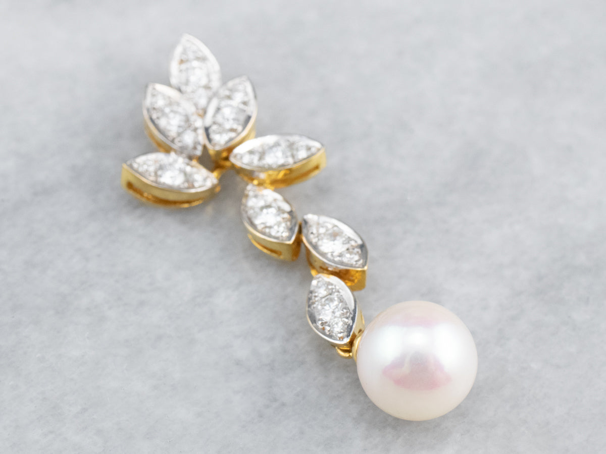 Pearl Diamond Gold Drop Pendant