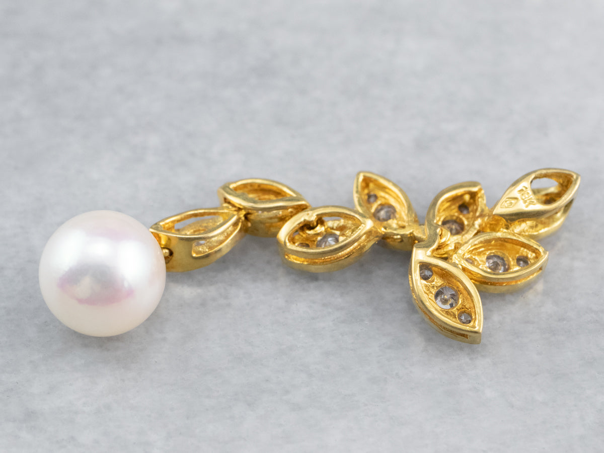Pearl Diamond Gold Drop Pendant