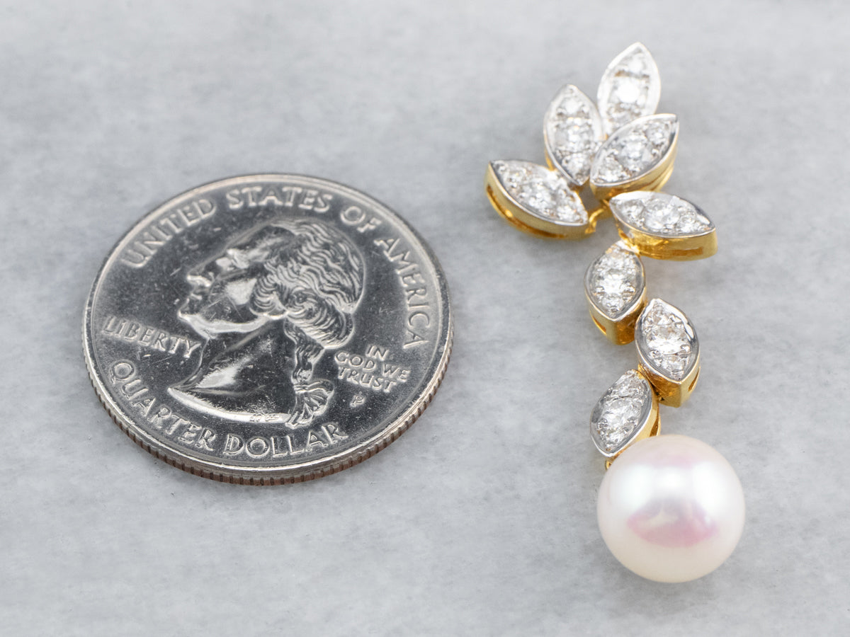 Pearl Diamond Gold Drop Pendant