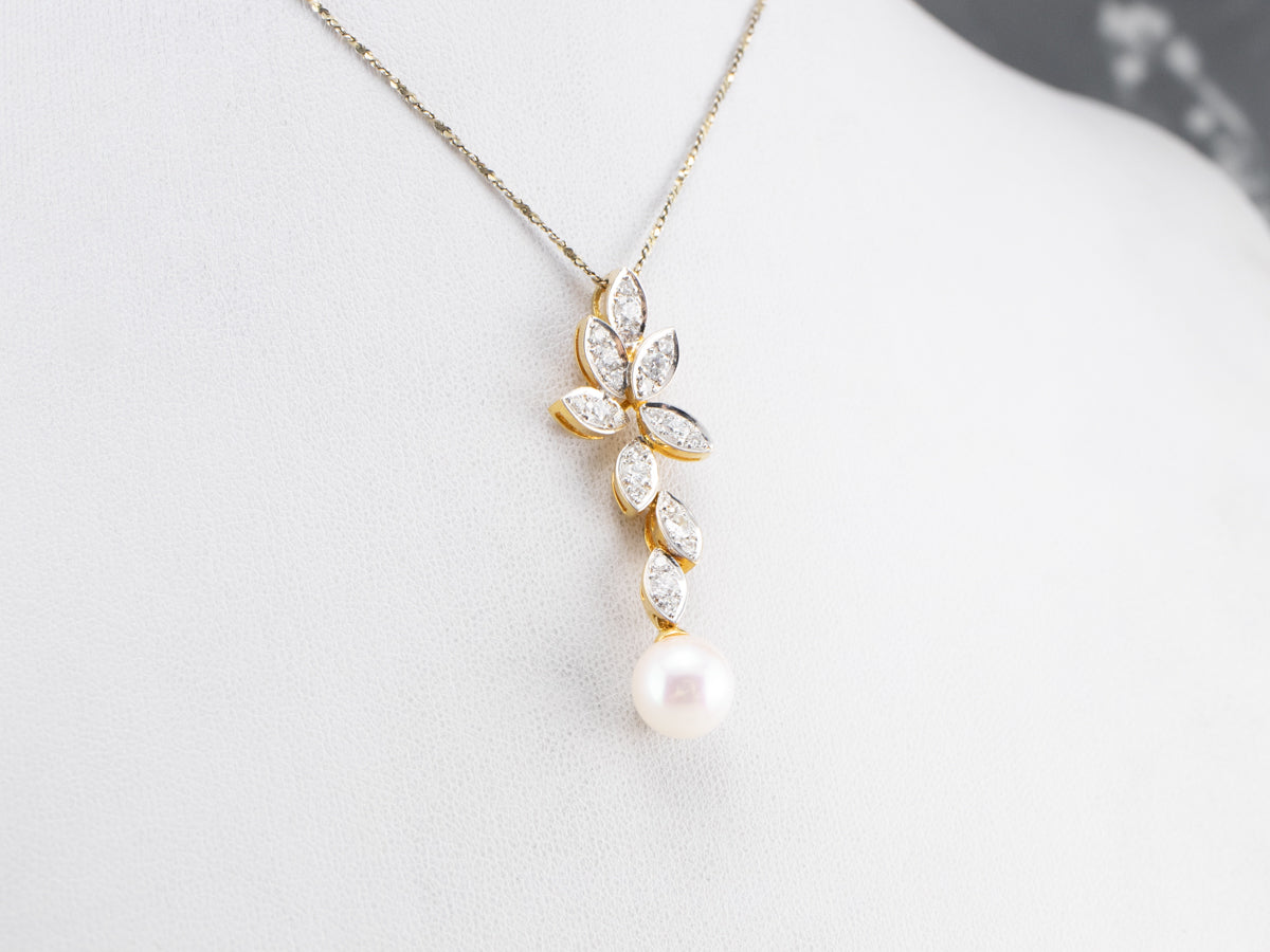 Pearl Diamond Gold Drop Pendant