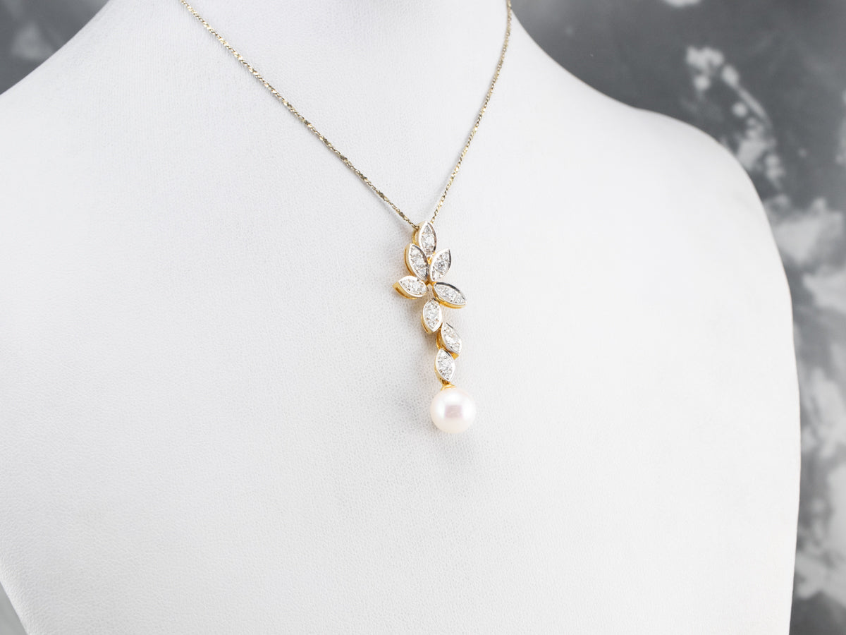 Pearl Diamond Gold Drop Pendant