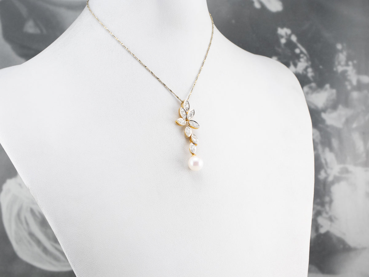 Pearl Diamond Gold Drop Pendant