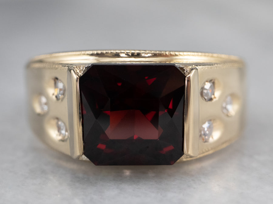 Garnet Diamond Gold Statement Ring