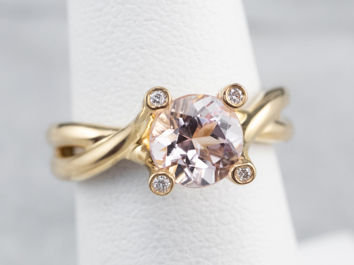 18K Gold Morganite and Diamond Ring