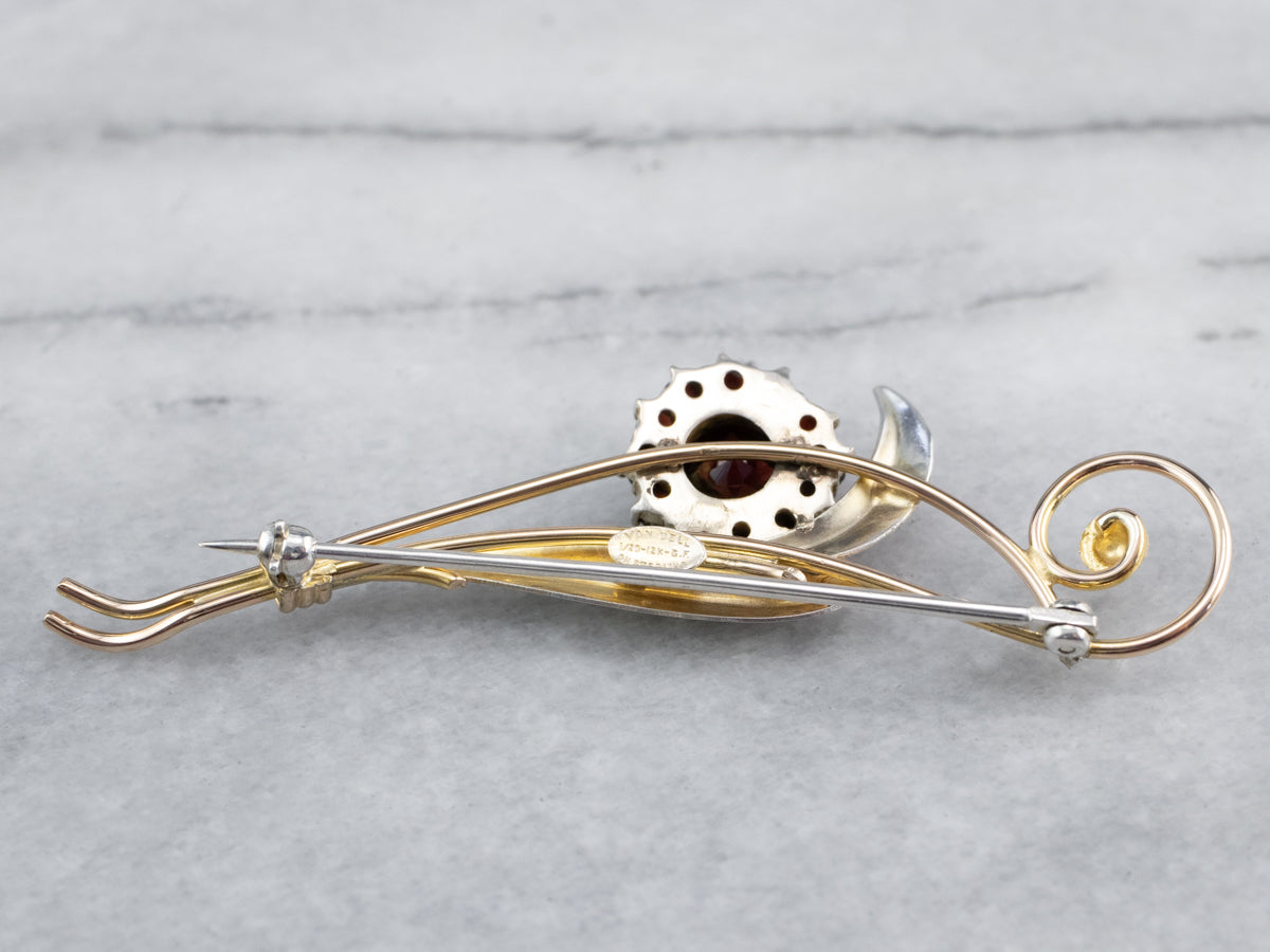 Botanical Mixed Metal Garnet Brooch