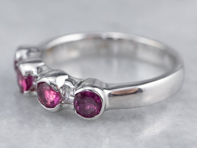 Fine 18K White Gold Ruby and Diamond Band