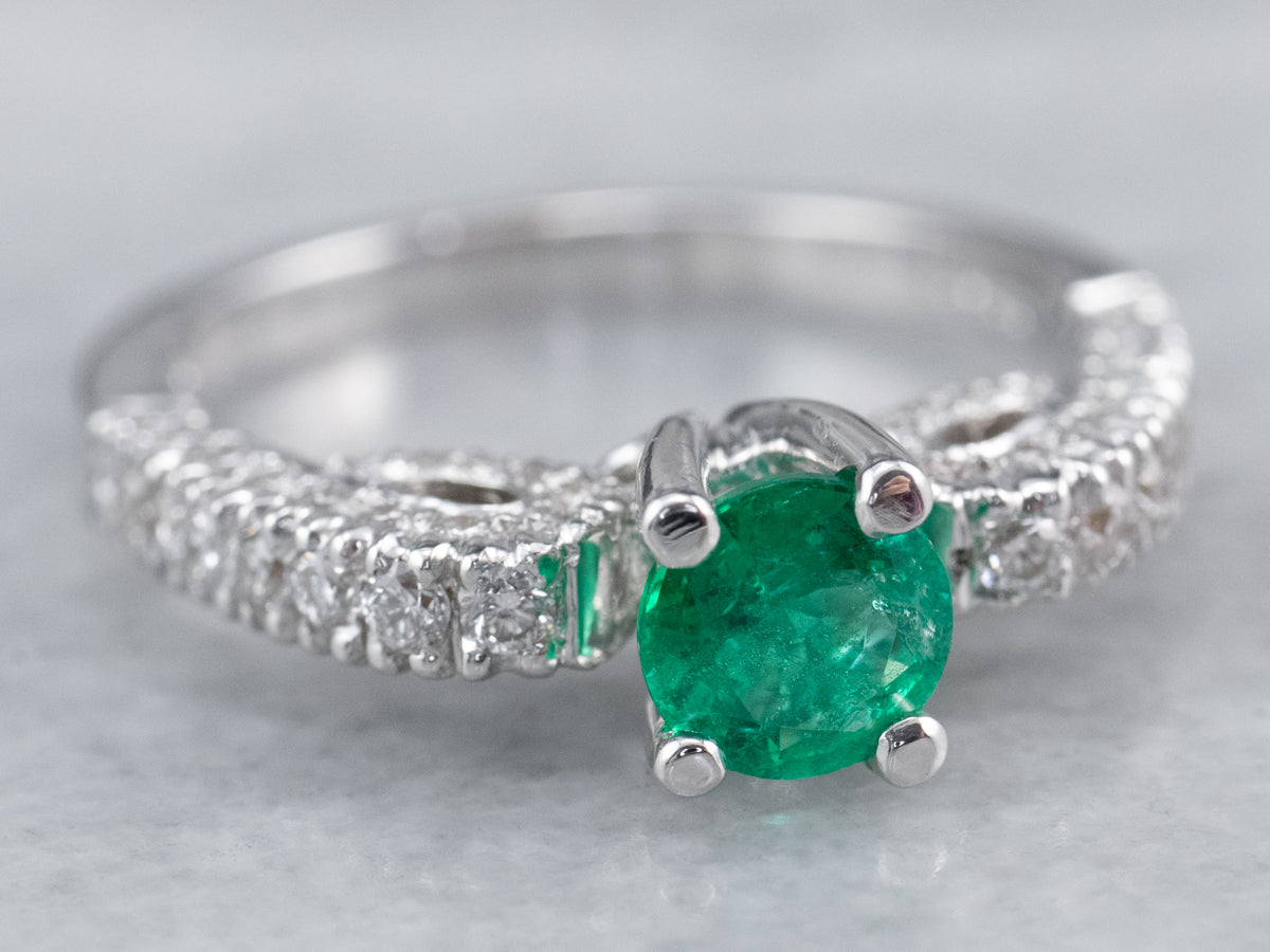 Emerald and Diamond 18K White Gold Ring