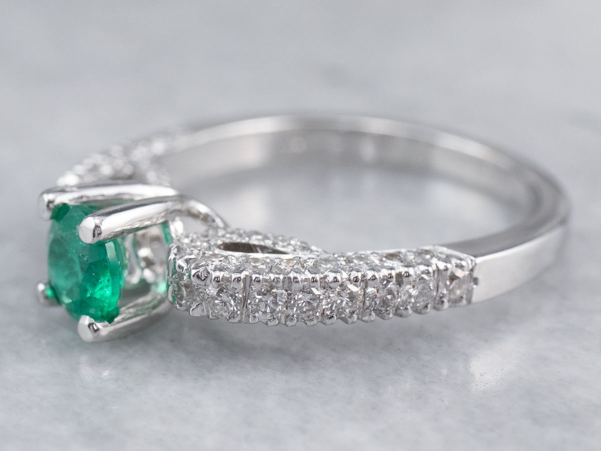 Emerald and Diamond 18K White Gold Ring