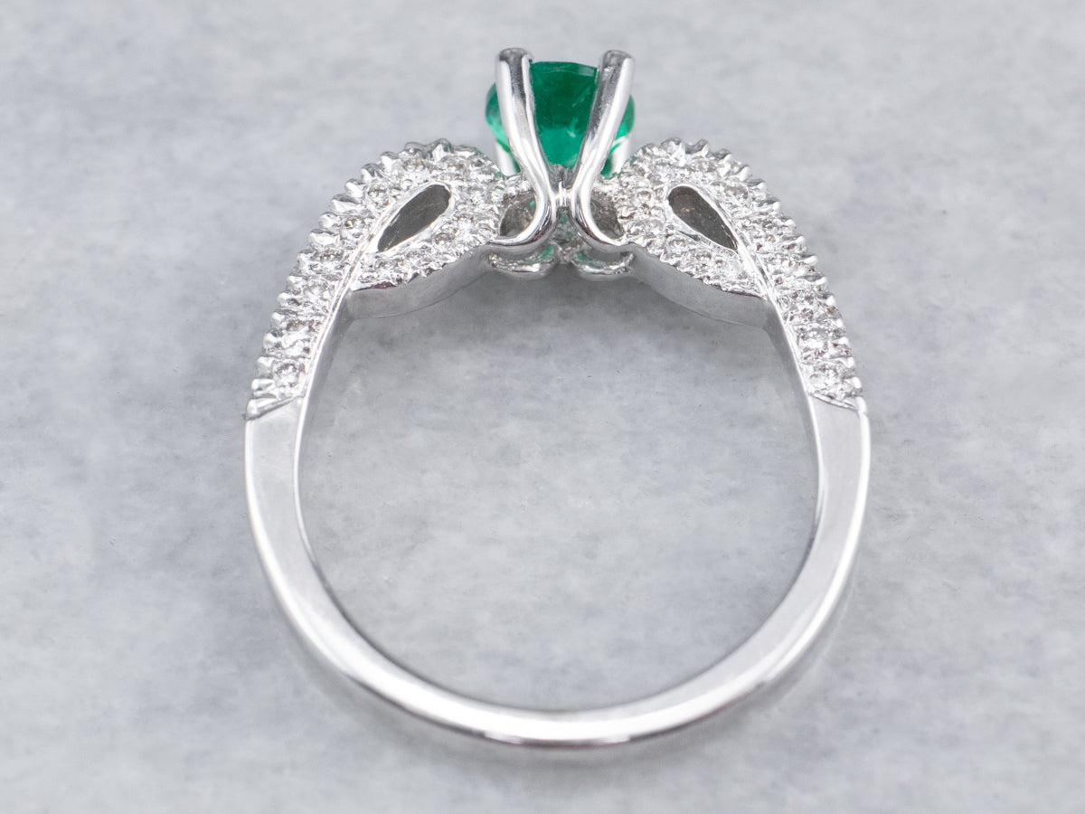 Emerald and Diamond 18K White Gold Ring