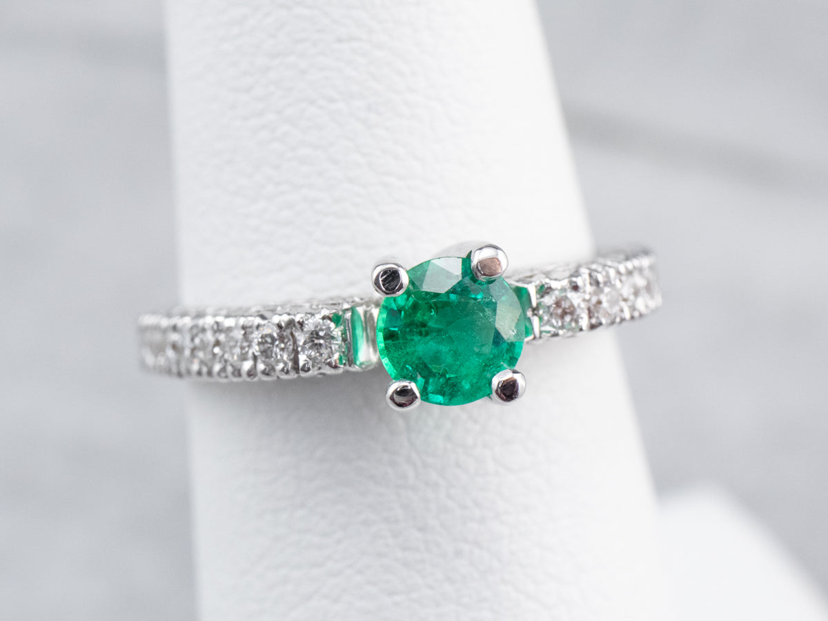 Emerald and Diamond 18K White Gold Ring