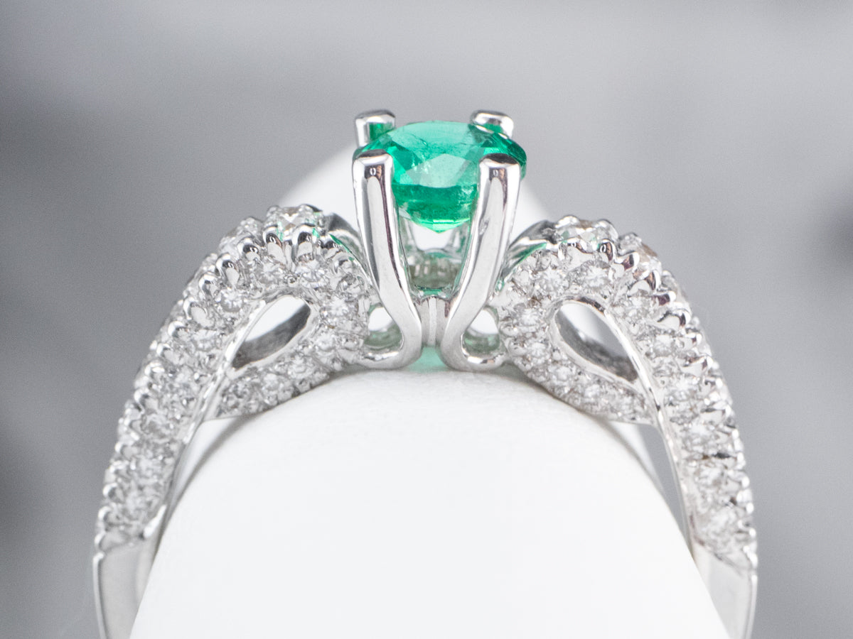 Emerald and Diamond 18K White Gold Ring