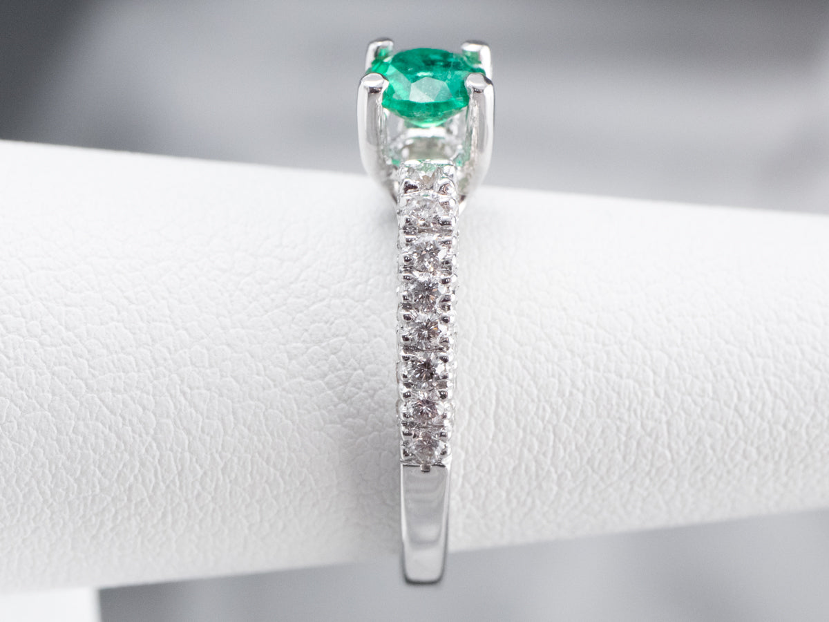 Emerald and Diamond 18K White Gold Ring