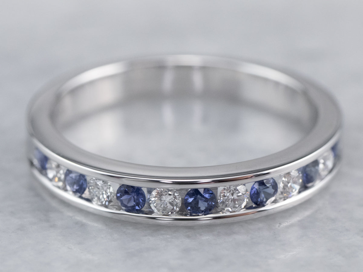 White Gold Sapphire and Diamond Band