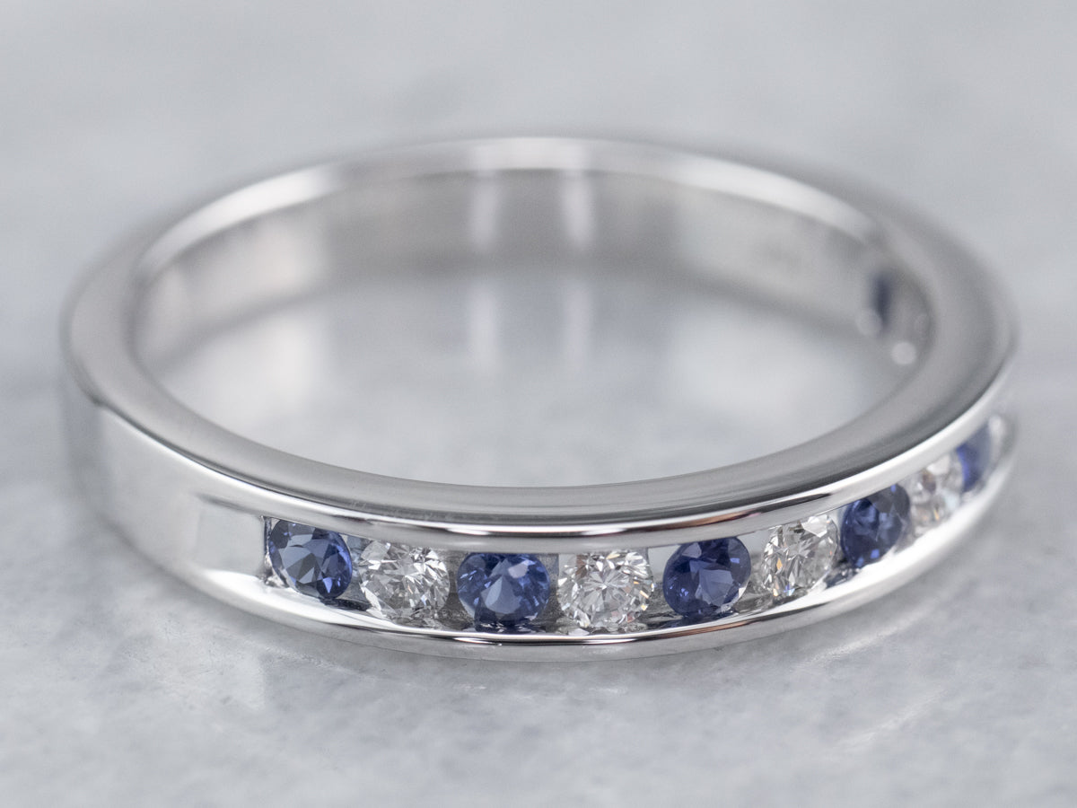 White Gold Sapphire and Diamond Band