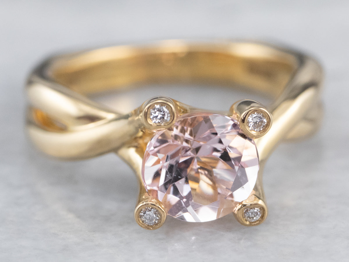 18K Gold Morganite and Diamond Ring