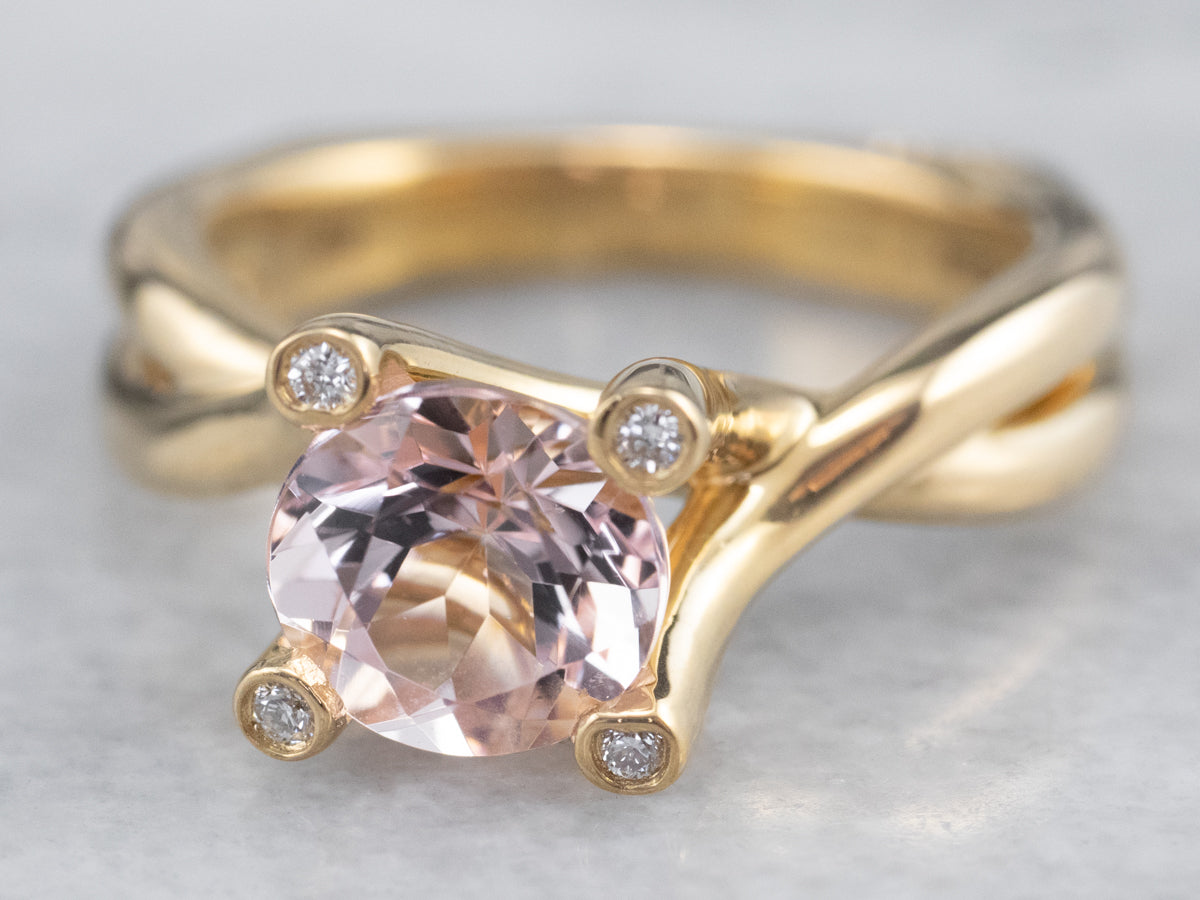18K Gold Morganite and Diamond Ring