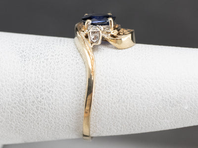 Asymmetrical Sapphire Diamond Gold Filigree Ring
